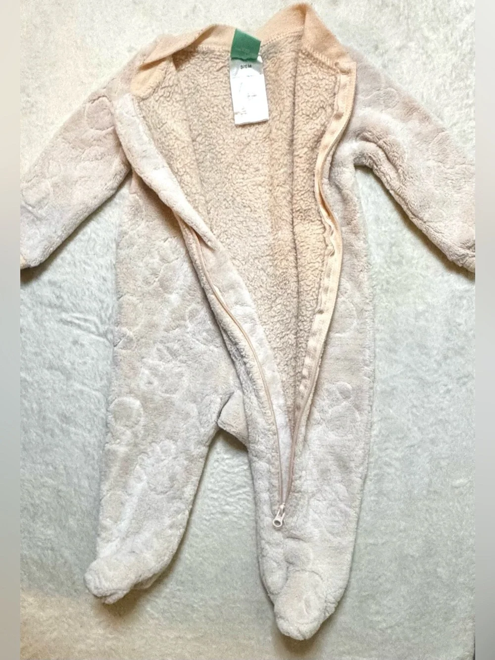 Disney Baby 3-6 month Plush Baby One-Piece Footed Romper in Light Cream